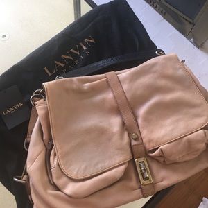 Authentic Lanvin leather beige hobo handbag